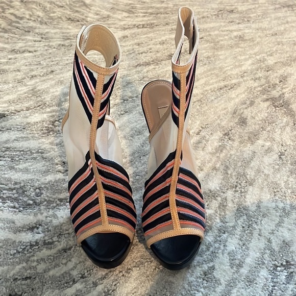 L’Agence Black and Orange Striped Mesh Heels - Picture 3 of 7